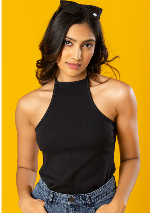 ISSABEL HALTER NECK BLACK  TOP